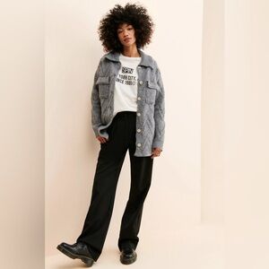 Anthropologie Flat White Knit Sweater Coat